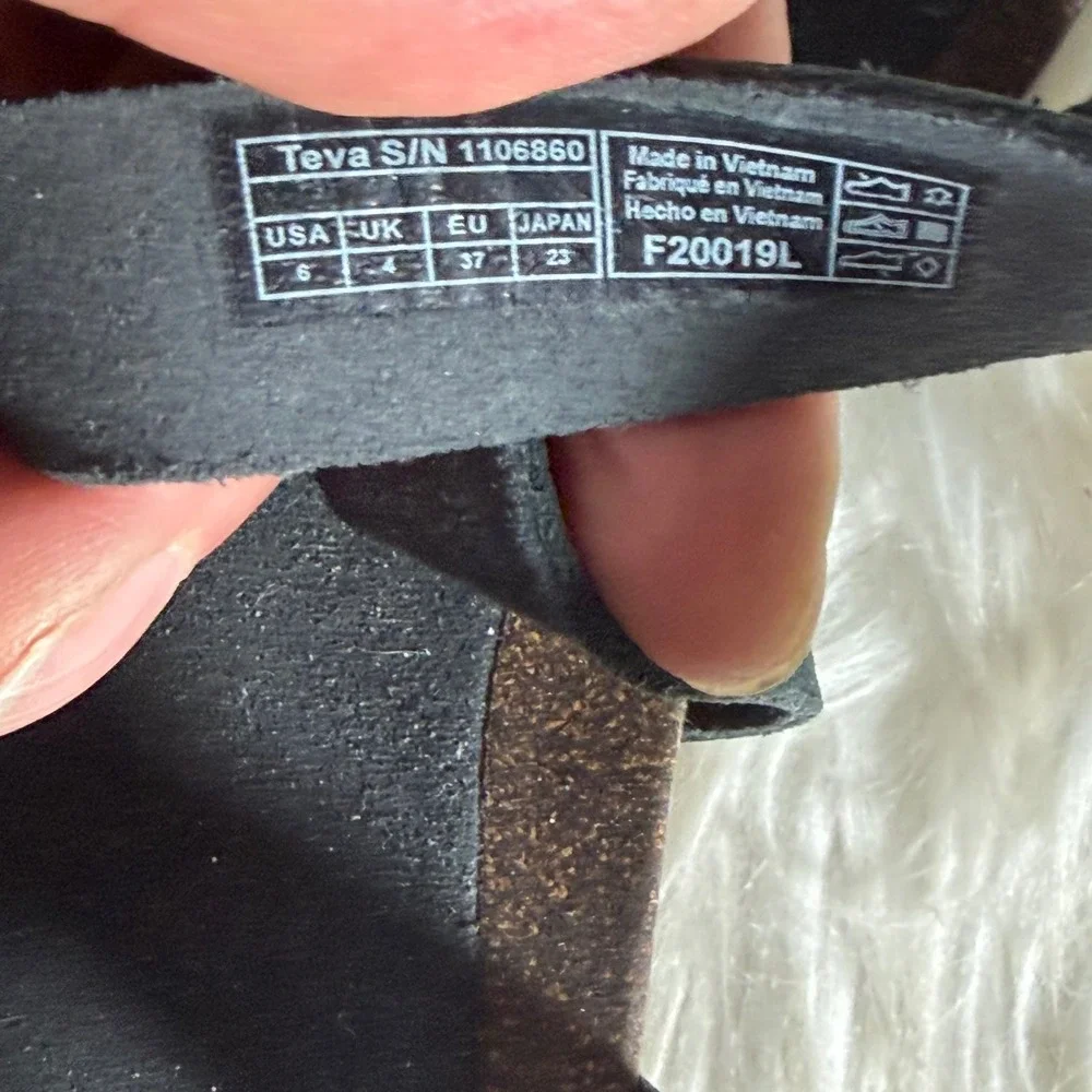 Teva Mahonia Wedge Cross Strap Leather Sandals Black 1106860 Womens 6